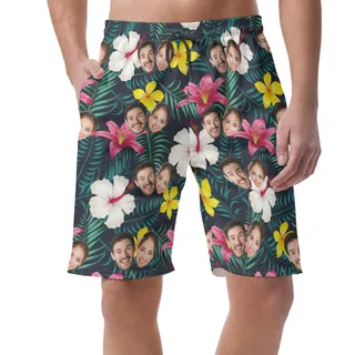 Custom 2 Faces Floral Tropical Men's Hawaiian Shorts