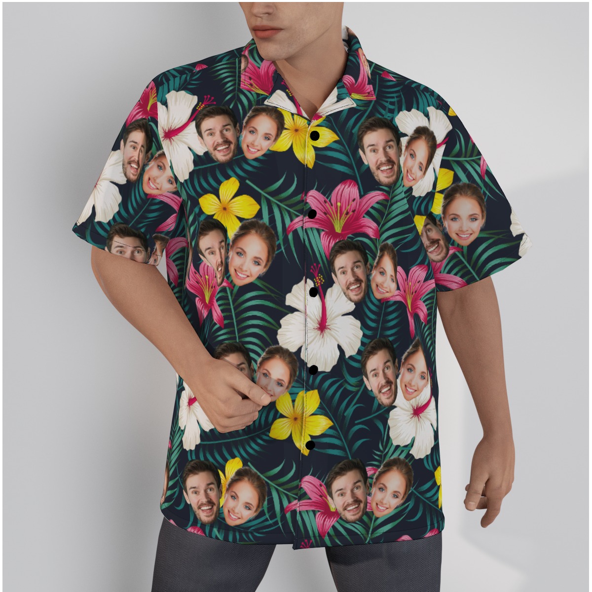 Custom Face Floral Hawaiian Shirt For Men - variant image 1