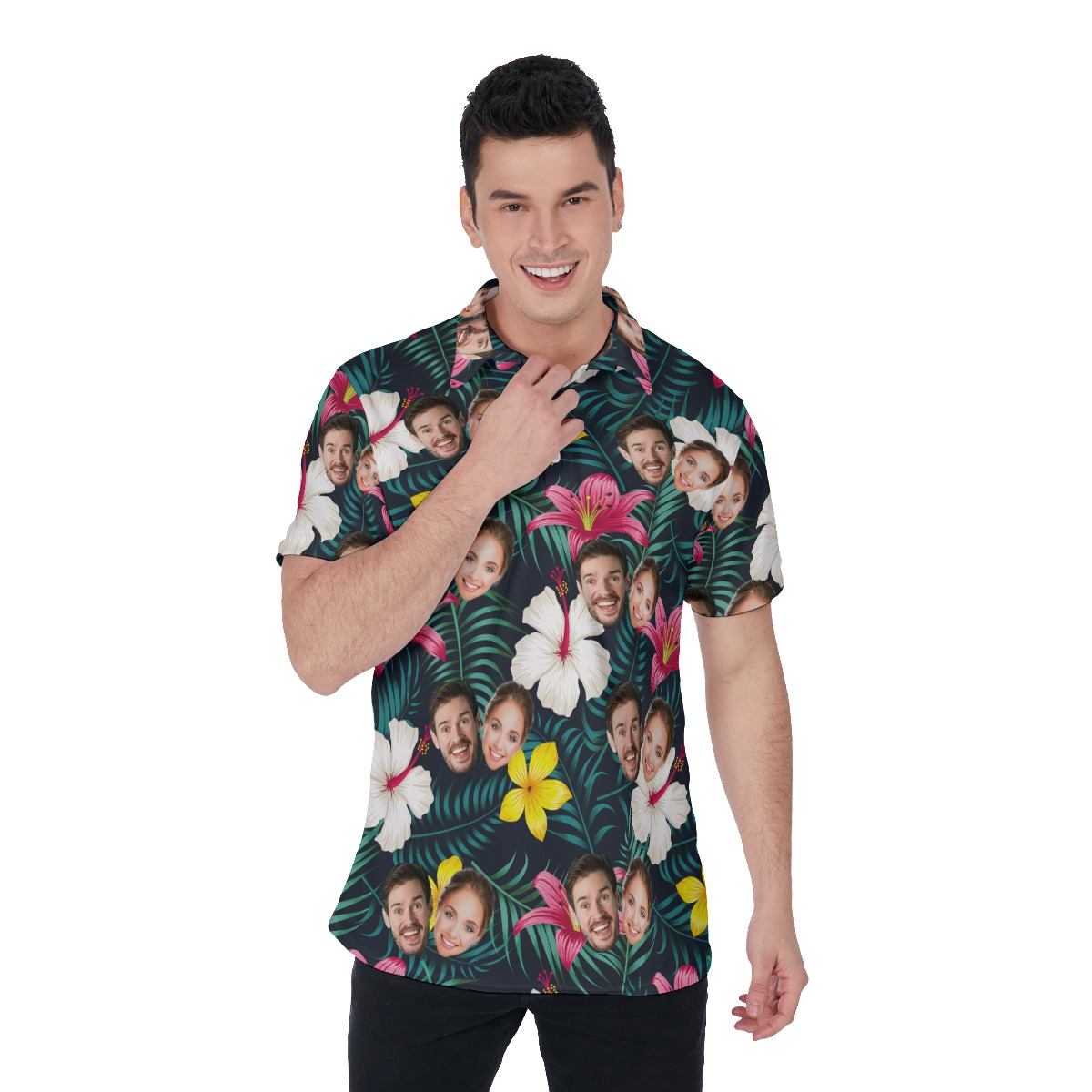 Custom Face Floral Golf Shirt For Men - variant image 1