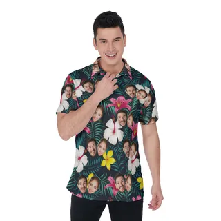 Custom Face Floral Golf Shirt For Men