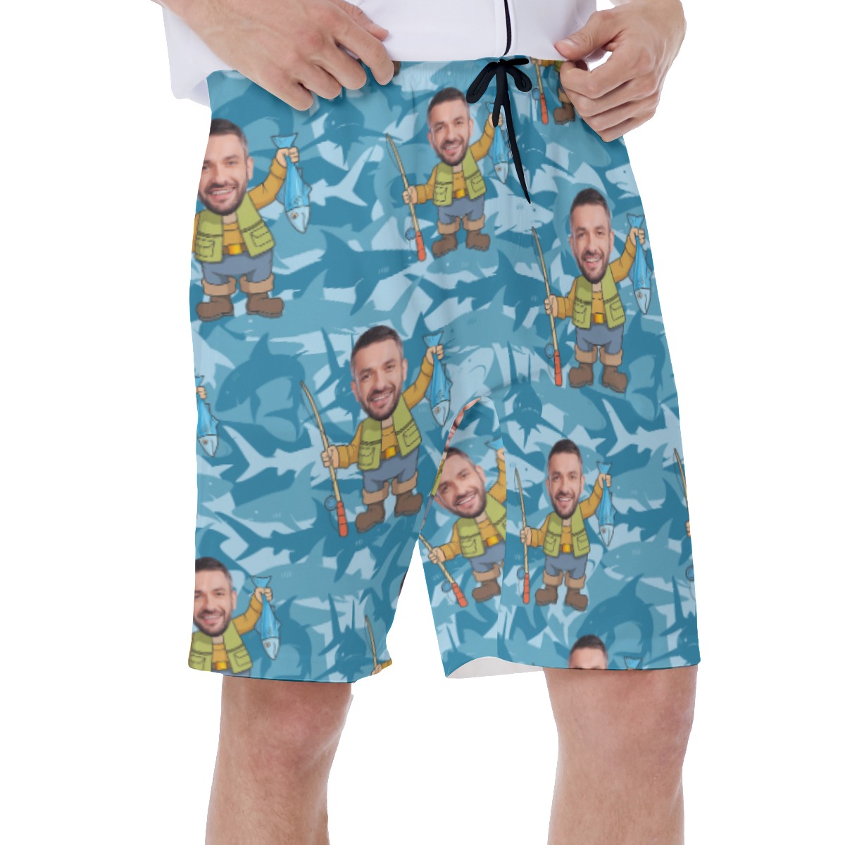 Custom Face Fishing Hawaiian Swim Trunks For Men