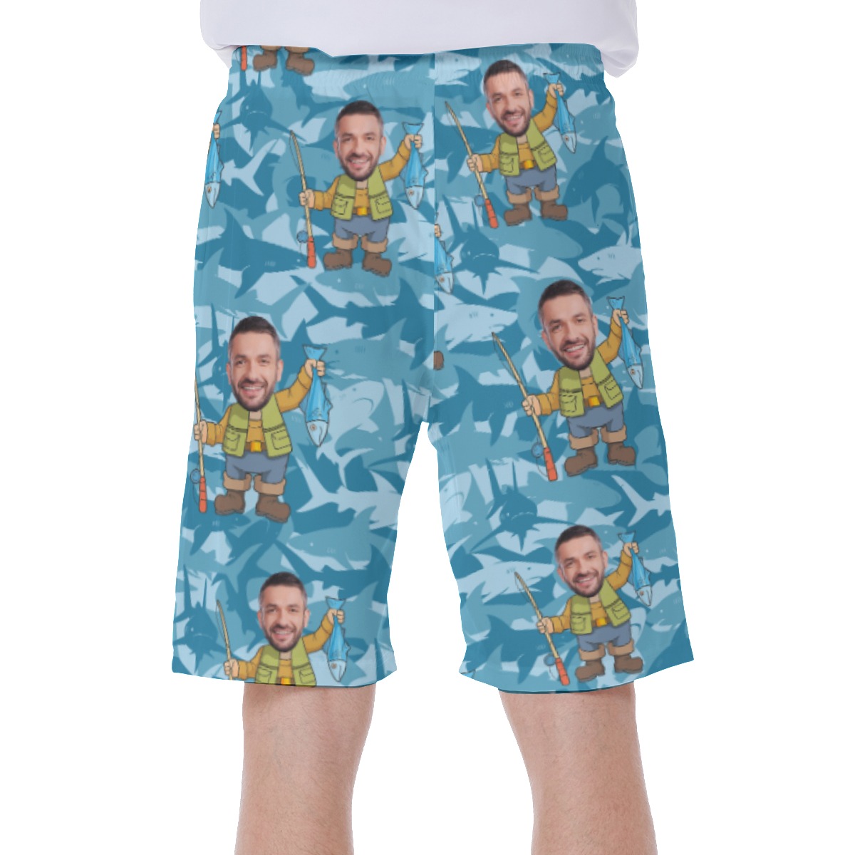 Custom Face Fishing Hawaiian Swim Trunks For Men