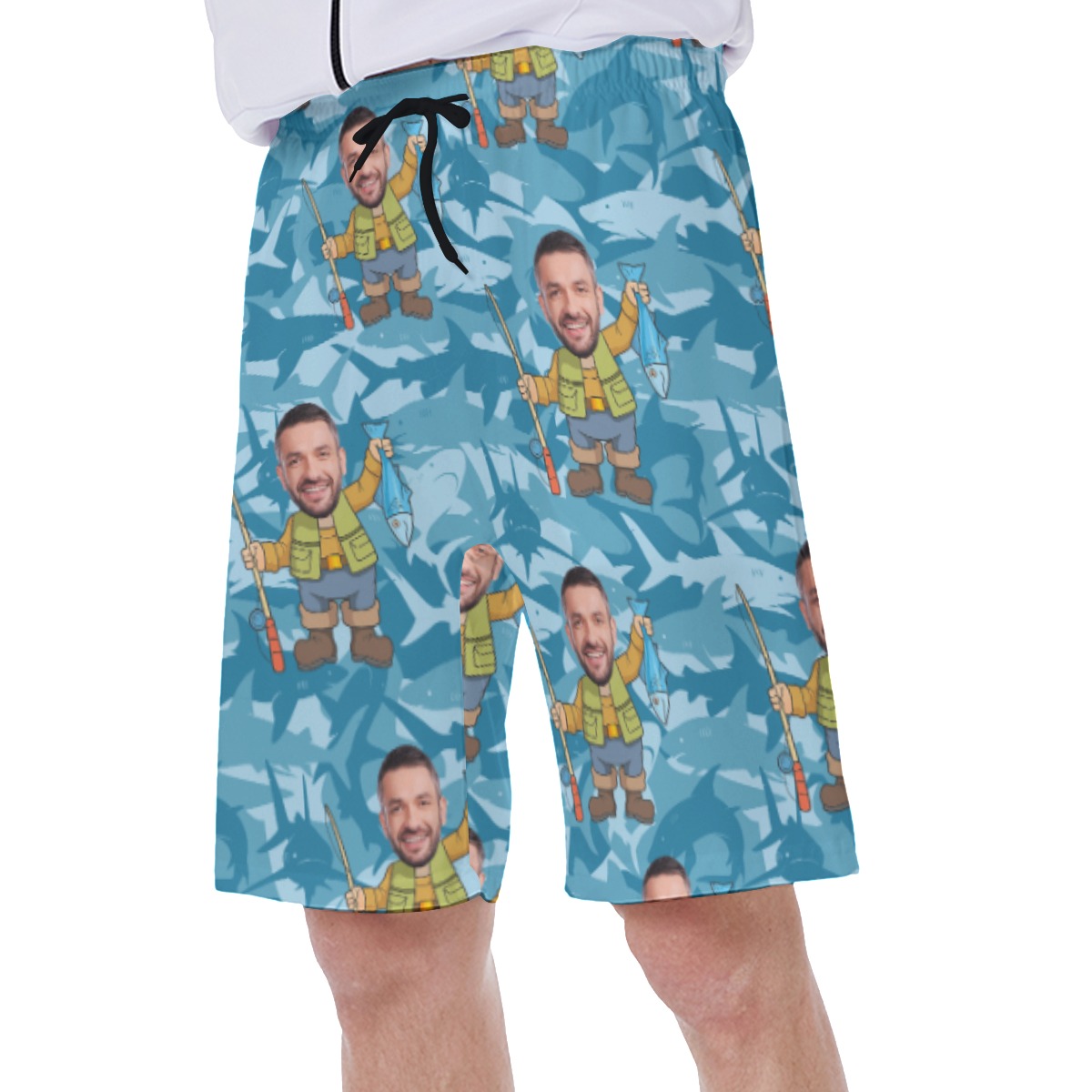 Custom Face Fishing Hawaiian Swim Trunks For Men