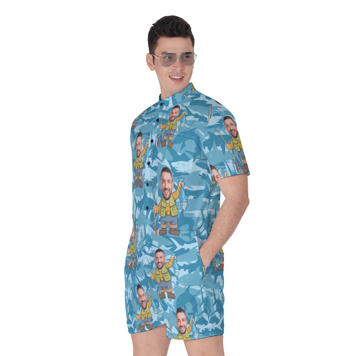 Custom Face Fishing Man Hawaiian Romper For Men
