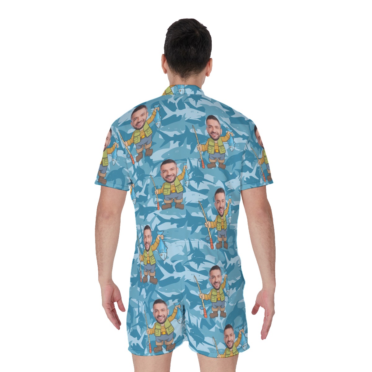 Custom Face Fishing Man Hawaiian Romper For Men