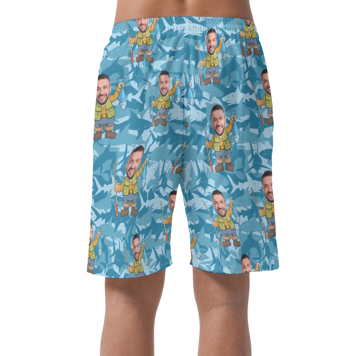Custom Face Fishing Man Hawaiian Beach Shorts For Men