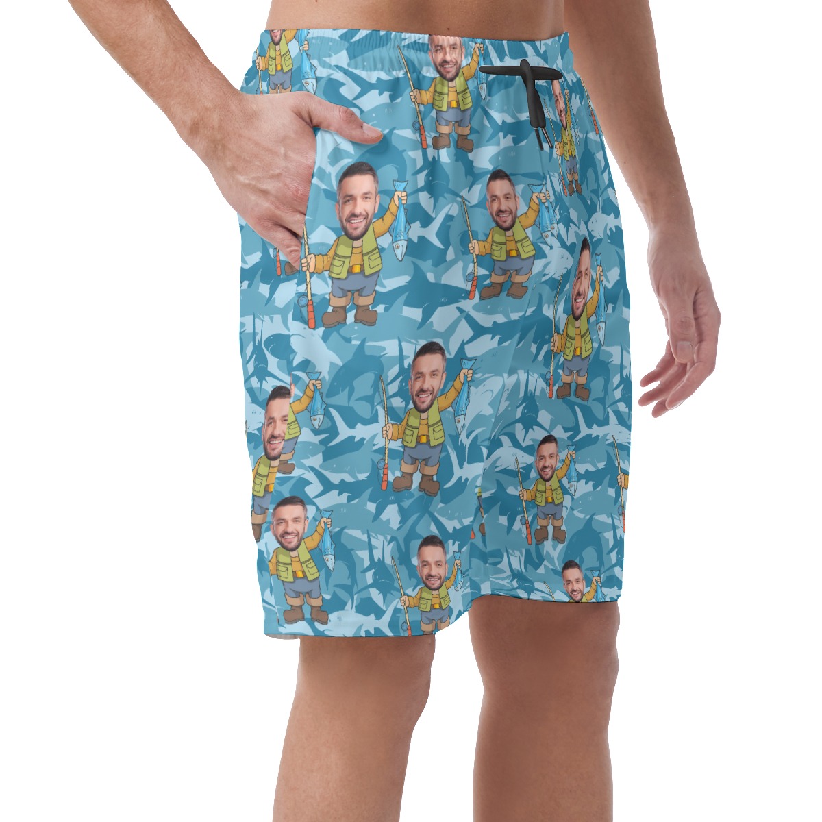 Custom Face Fishing Man Hawaiian Beach Shorts For Men