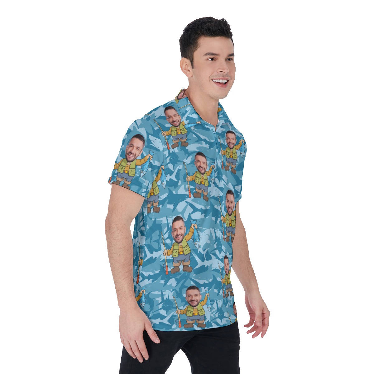 Fishing Man Custom Face Hawaiian Polo Shirt For Summer