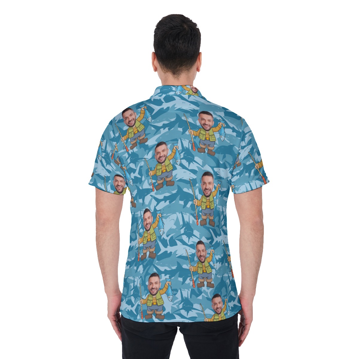 Fishing Man Custom Face Hawaiian Polo Shirt For Summer