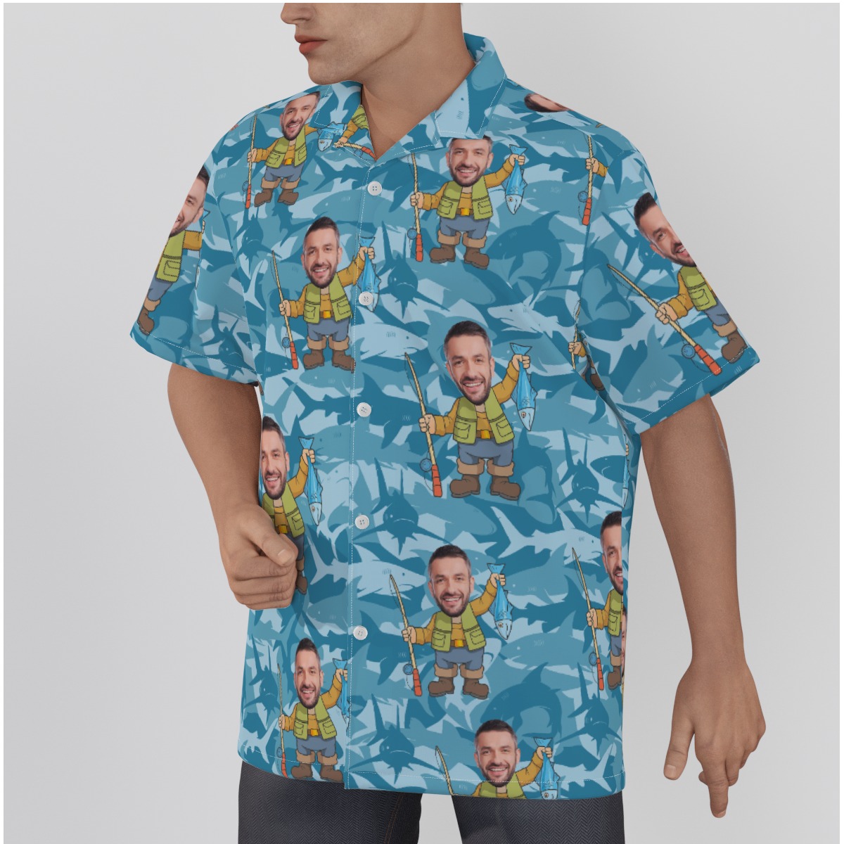 Fishing Custom Face Hawaiian Shirt For Men