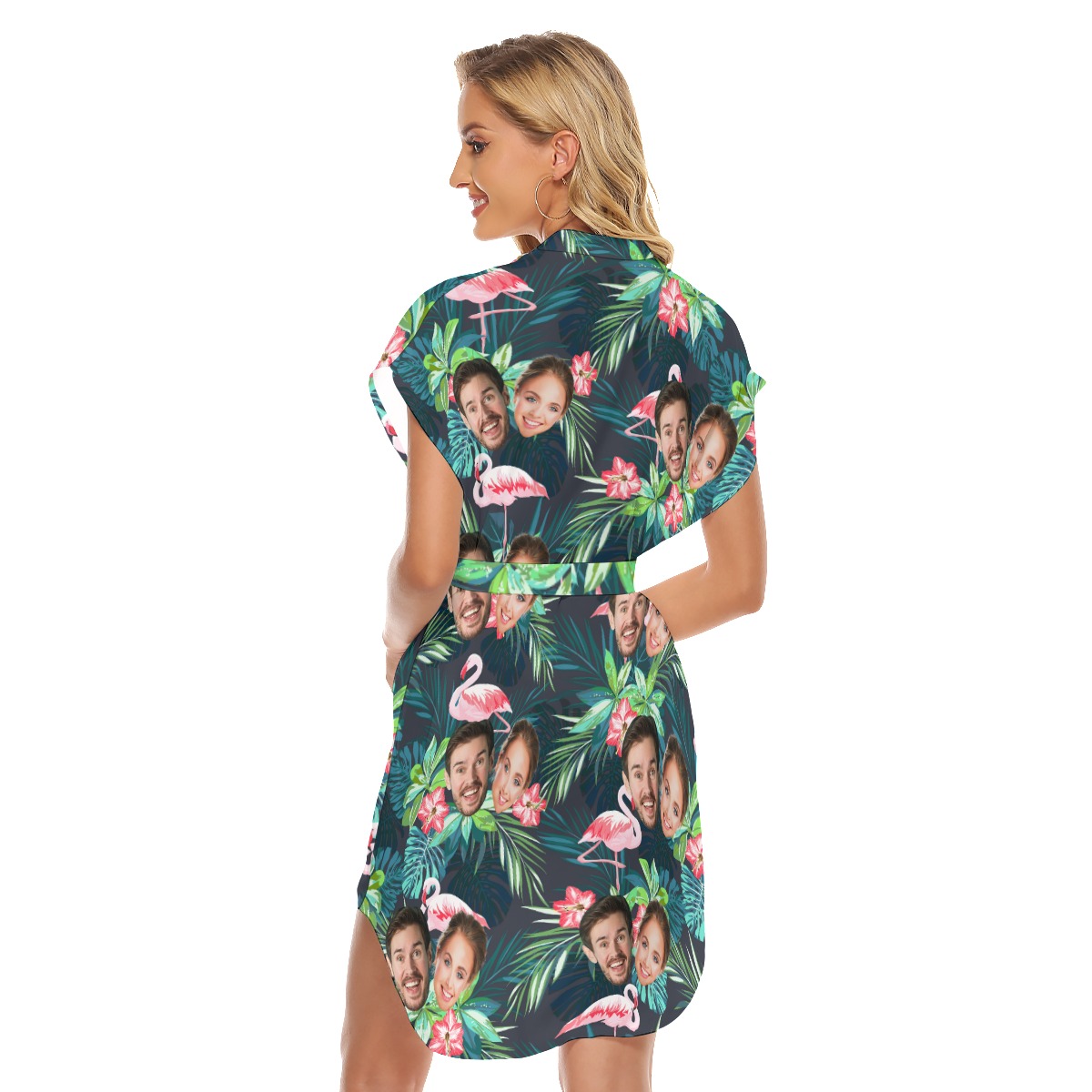 Flamingo Tropical Short Dress With Custom 2 Faces