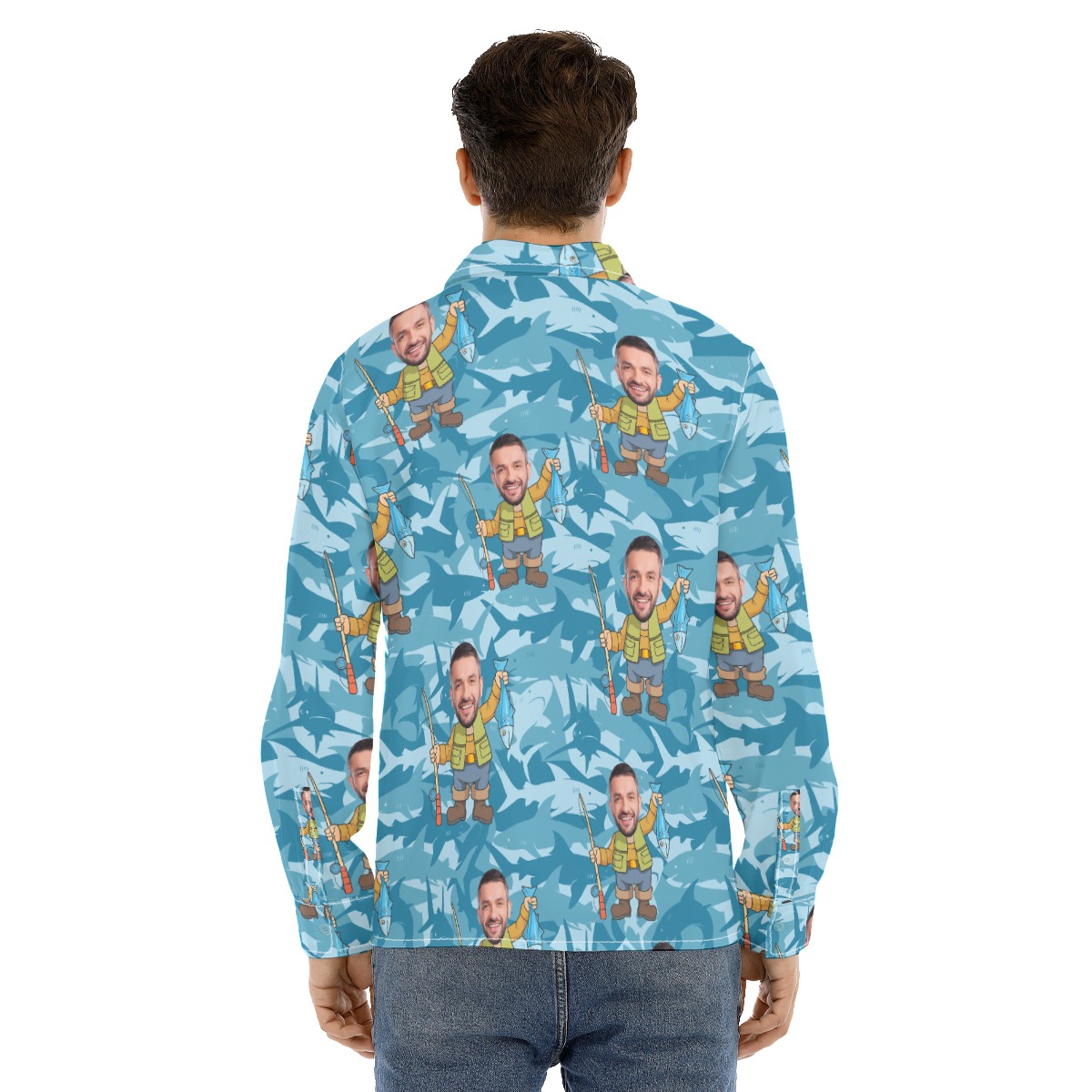 Fishing Custom Face Long Sleeve Hawaiian Shirt For Men