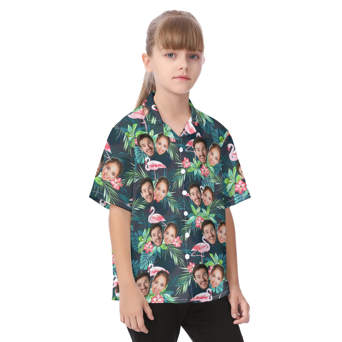 Custom 2 Faces Flamingo Tropical Hawaiian Shirt For Kids
