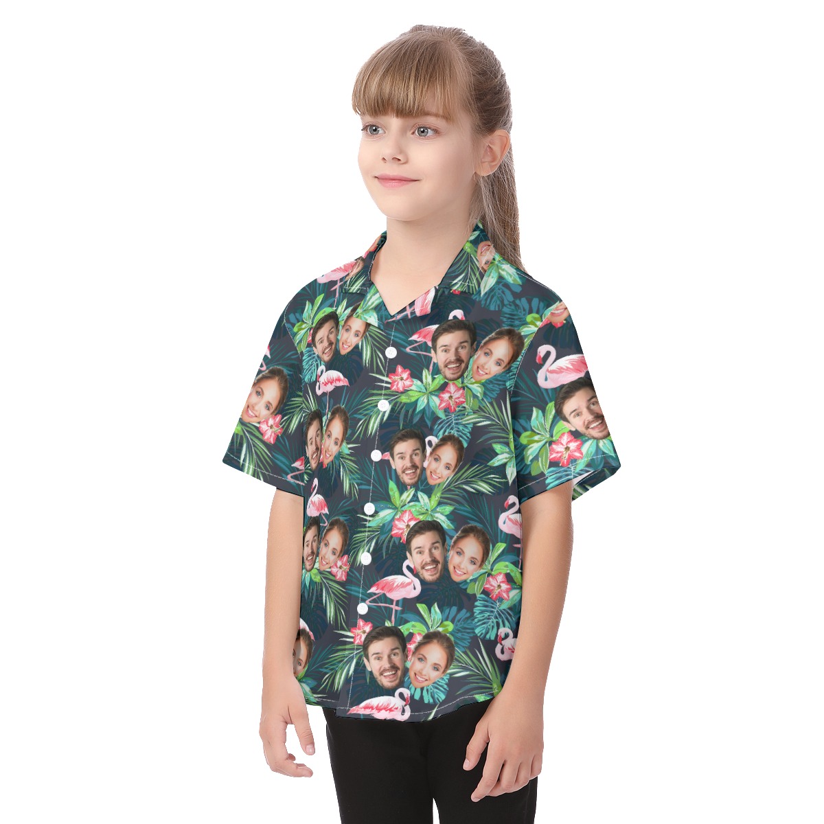 Custom 2 Faces Flamingo Tropical Hawaiian Shirt For Kids