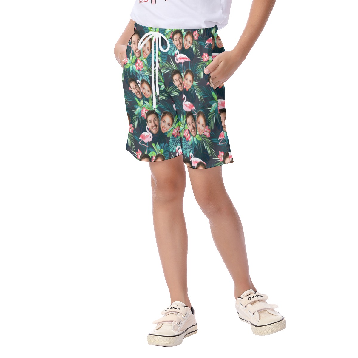 Custom 2 Faces Flamingo Tropical Hawaiian Shorts For Kids