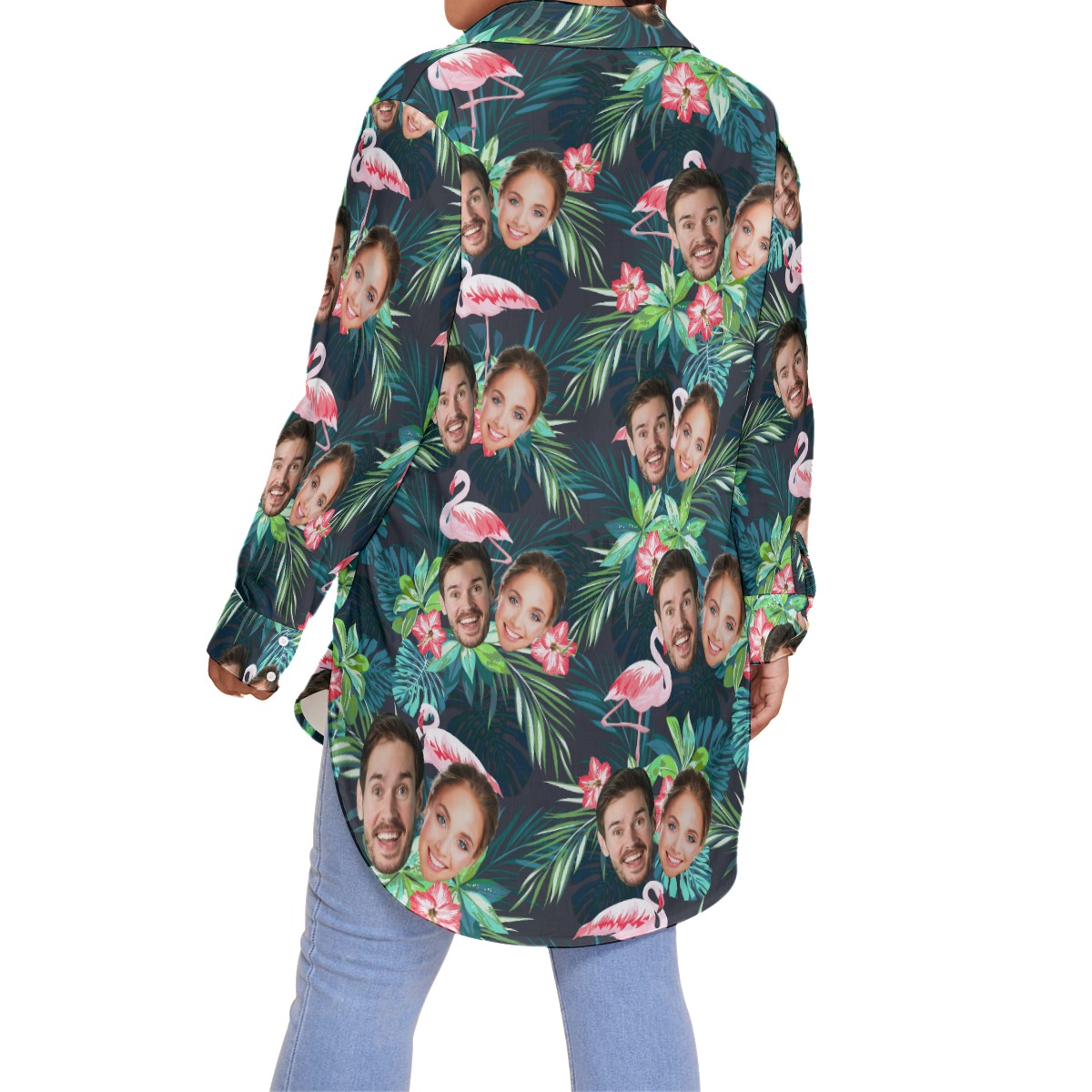 Custom Flamingo Long Sleeve Hawaiian Shirt With Multiple Faces