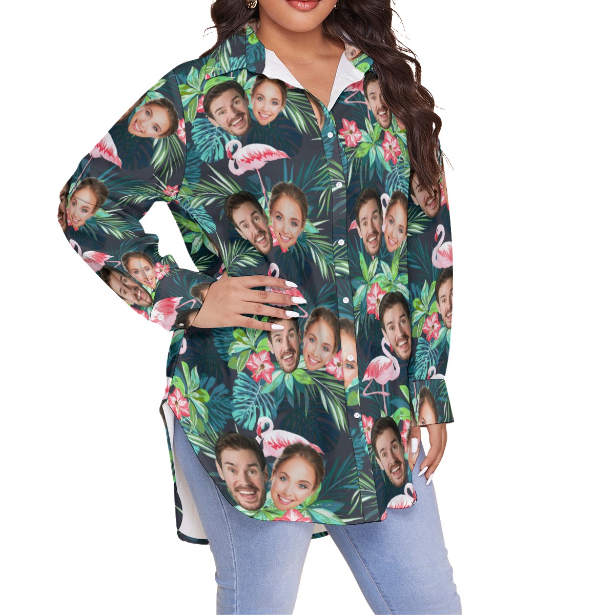 Custom Flamingo Long Sleeve Hawaiian Shirt With Multiple Faces