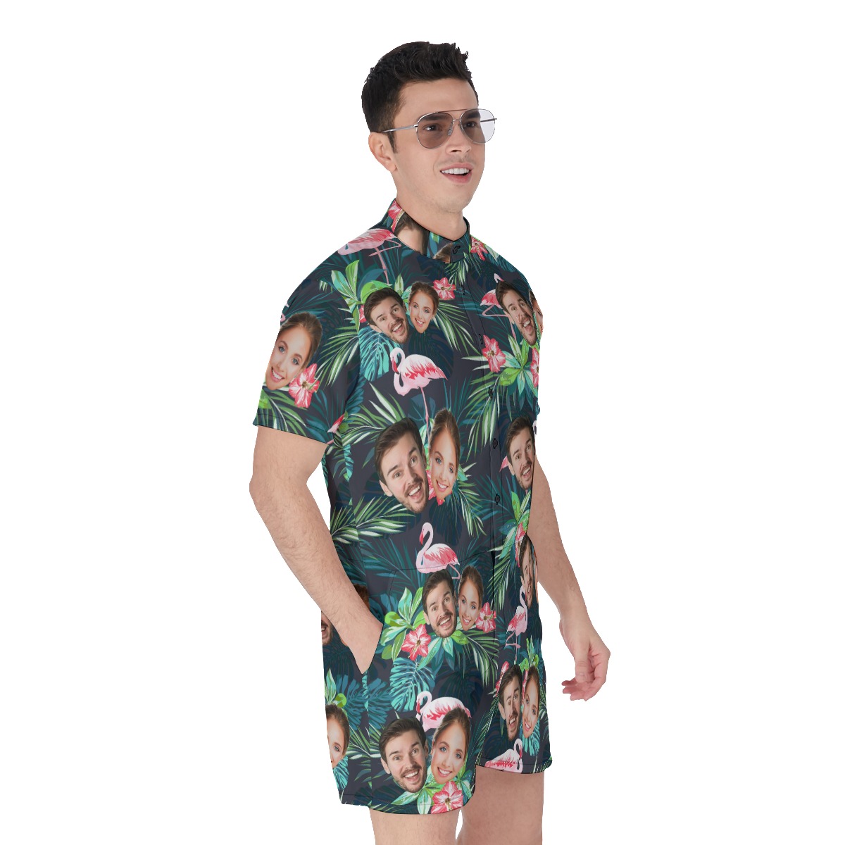 Custom Flamingo Men's Hawaiian Romper With 2 Faces