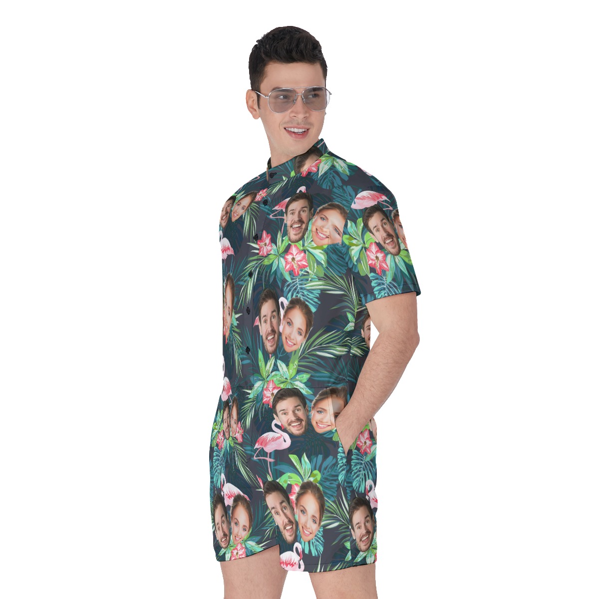 Custom Flamingo Men's Hawaiian Romper With 2 Faces