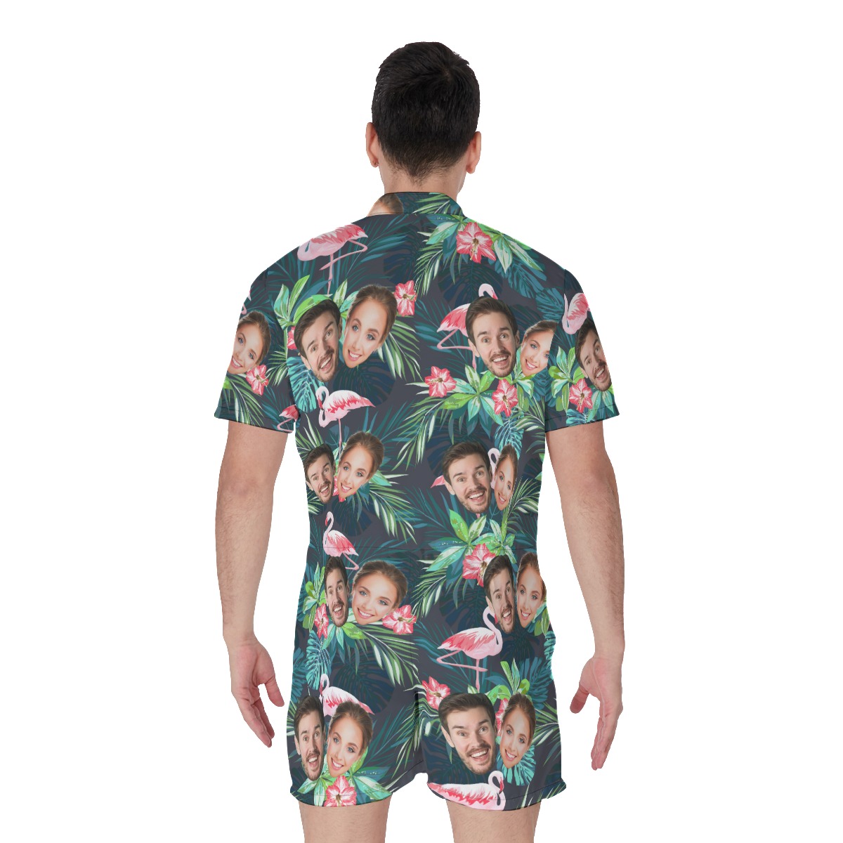 Custom Flamingo Men's Hawaiian Romper With 2 Faces