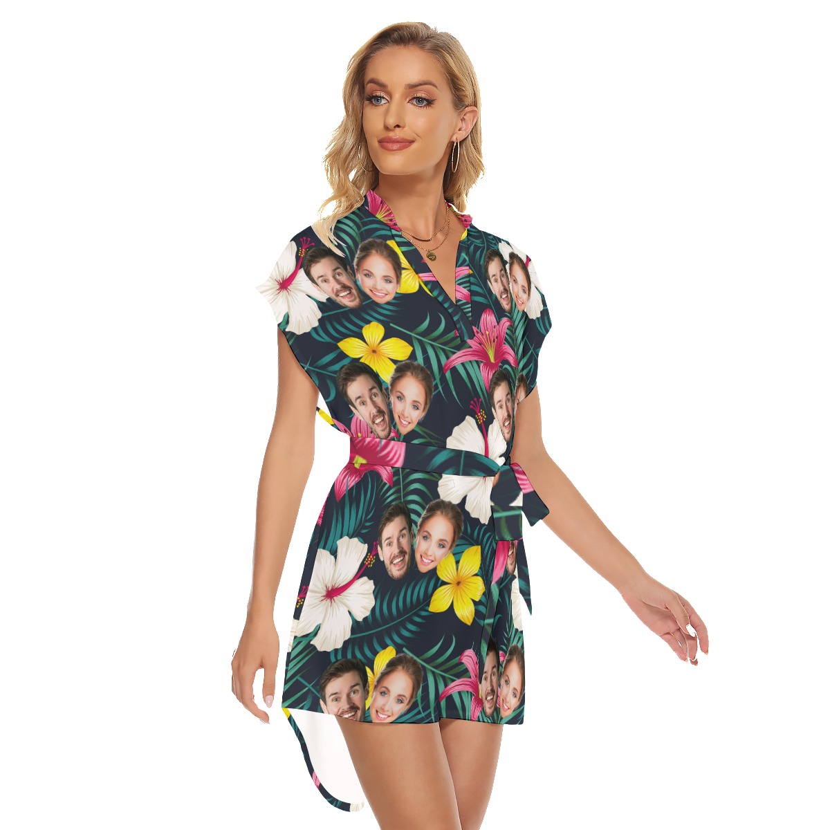 Cool Couple Faces Tropical Dress With Belt