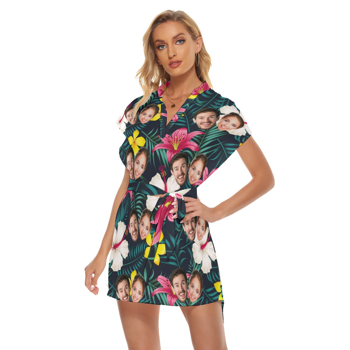 Cool Couple Faces Tropical Dress With Belt