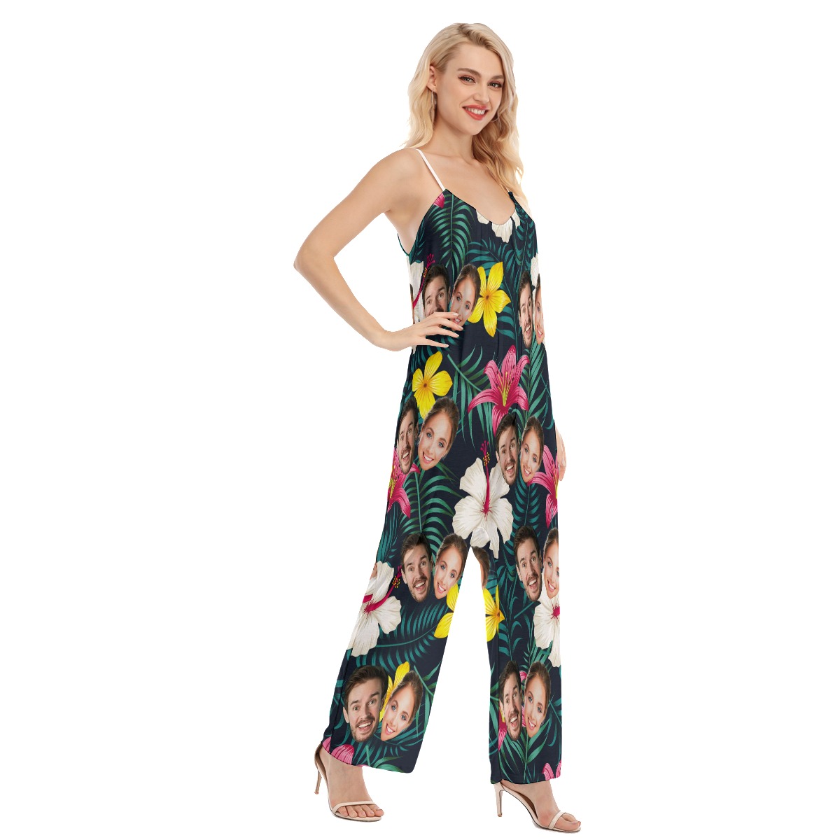 Funny Couple Faces Loose Cami Jumpsuit For Women