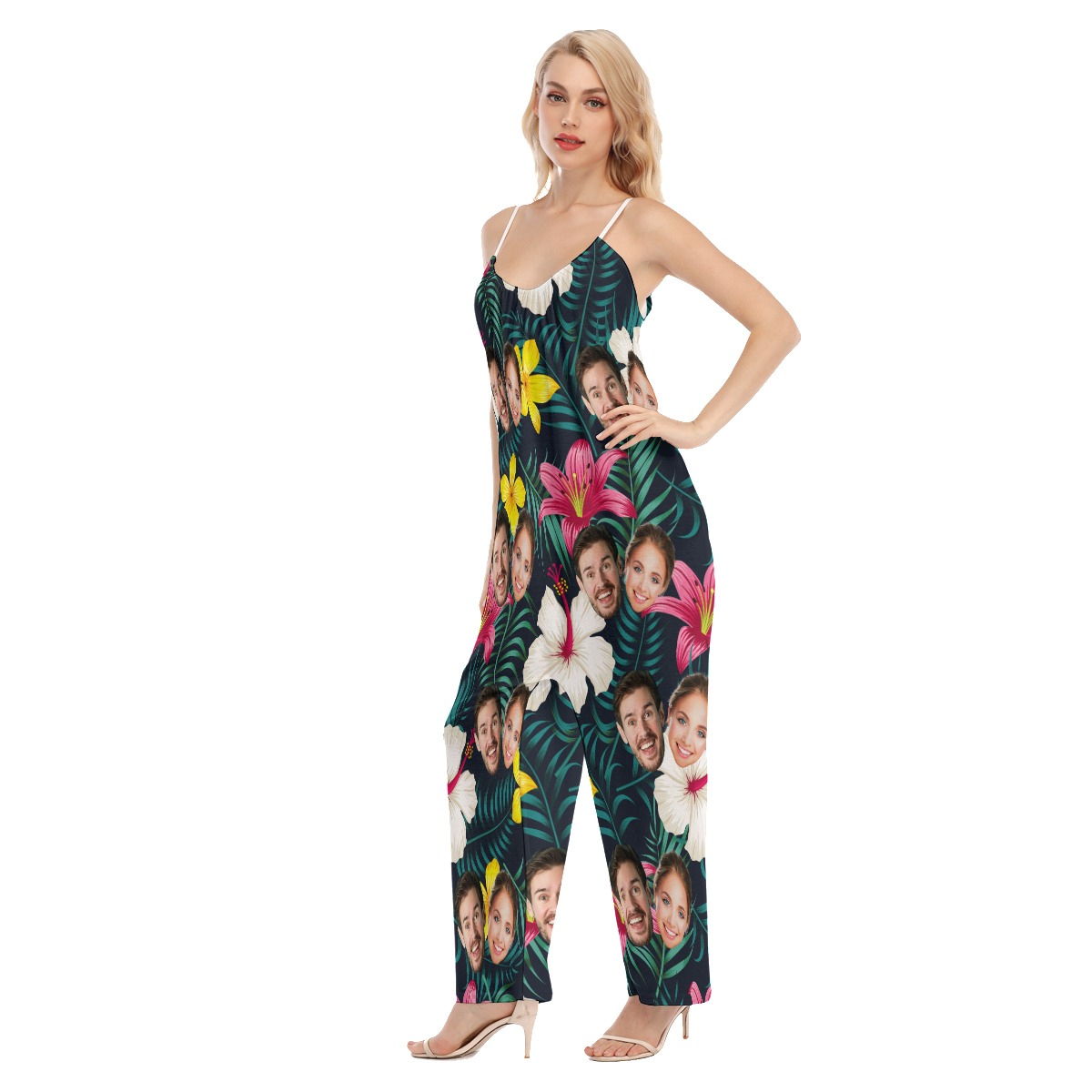 Funny Couple Faces Loose Cami Jumpsuit For Women