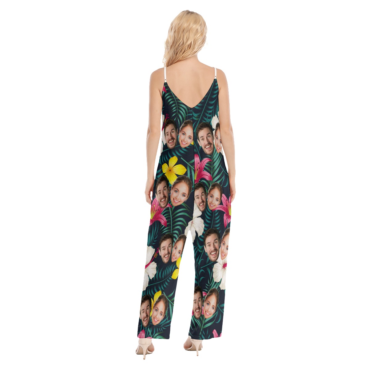 Funny Couple Faces Loose Cami Jumpsuit For Women