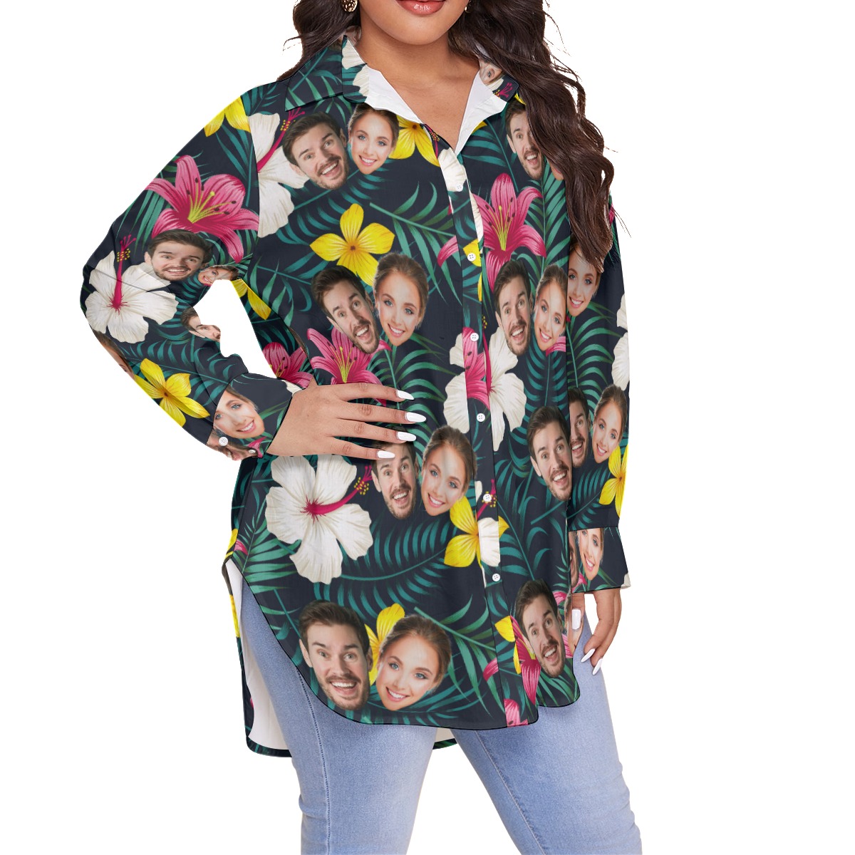 Funny Couple Faces Women's Plus Size Hawaiian Shirt