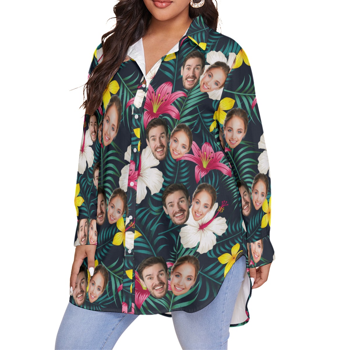 Funny Couple Faces Women's Plus Size Hawaiian Shirt