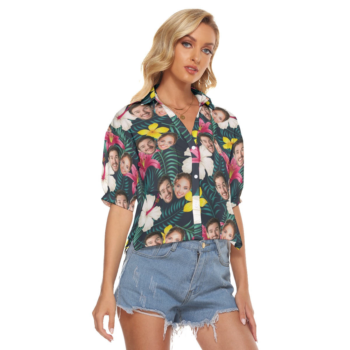Funny Couple Faces Hawaiian Crop Top For Women