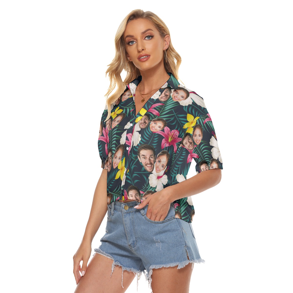Funny Couple Faces Hawaiian Crop Top For Women