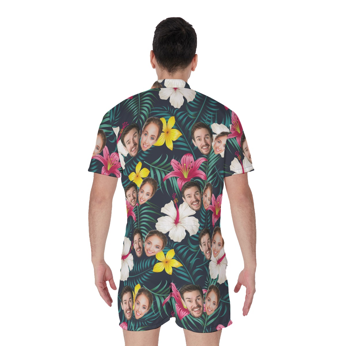 Custom 2 Faces Floral Hawaiian Men's Romper