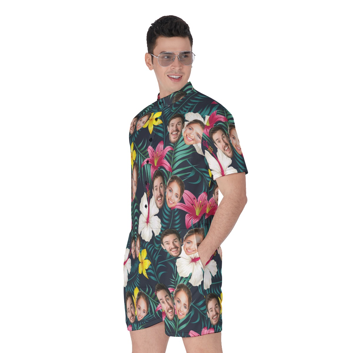 Custom 2 Faces Floral Hawaiian Men's Romper