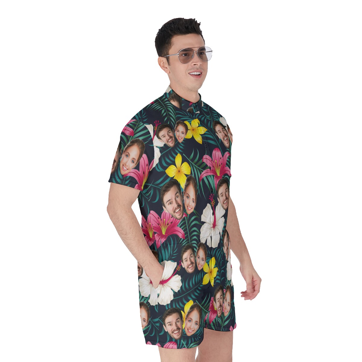 Custom 2 Faces Floral Hawaiian Men's Romper