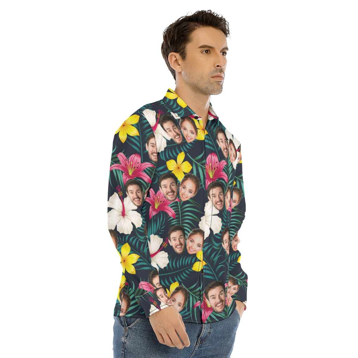 Custom 2 Faces Floral Tropical Long Hawaiian Shirt