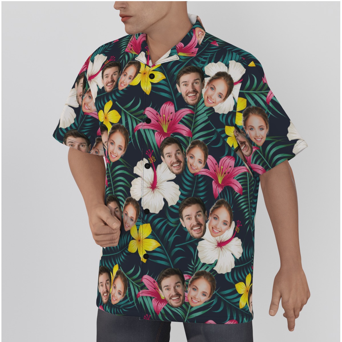 Custom Face Floral Hawaiian Shirt For Men
