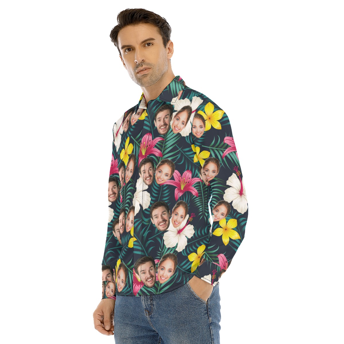 Custom 2 Faces Floral Tropical Long Hawaiian Shirt