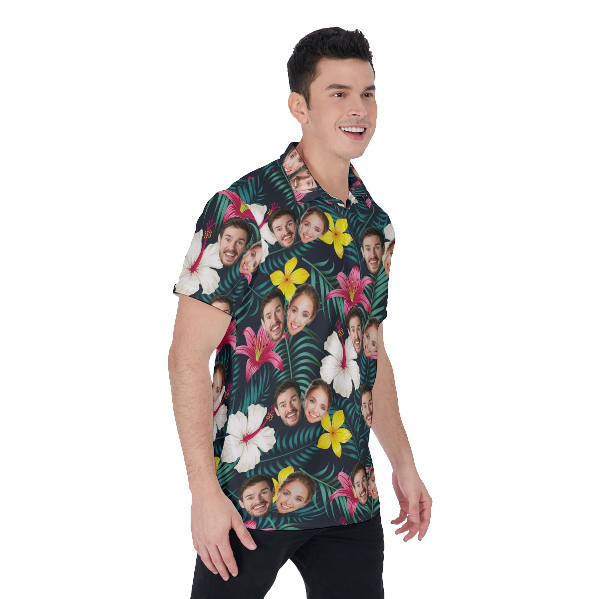 Custom Face Floral Golf Shirt For Men