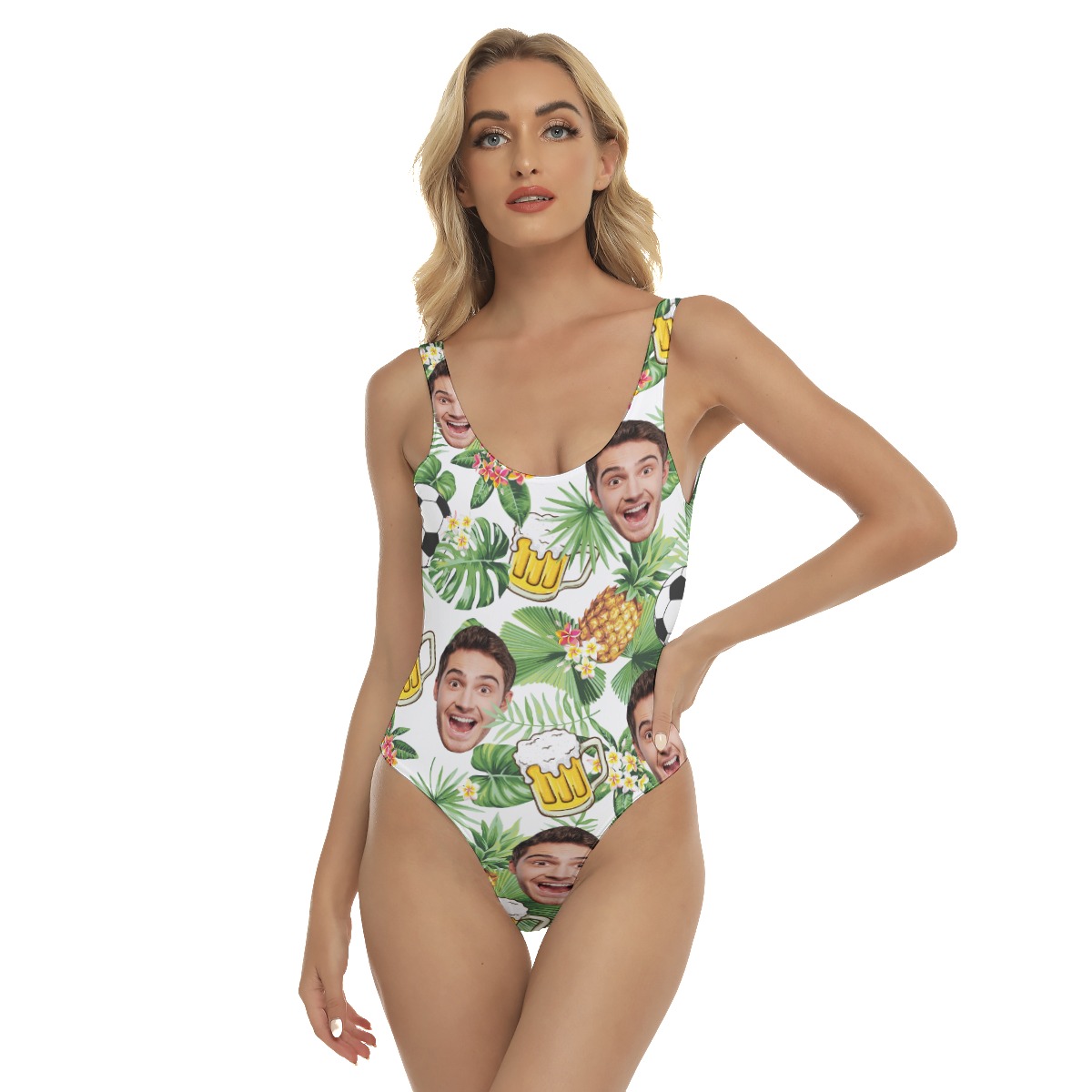 Tropical Soccer Beer Custom Face Hawaiian Swimsuit For Women - variant image 1