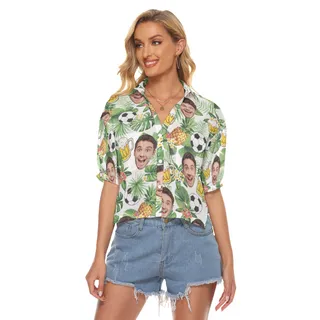 Custom Tropical Soccer Beer Hawaiian Crop Top Shirt With Face