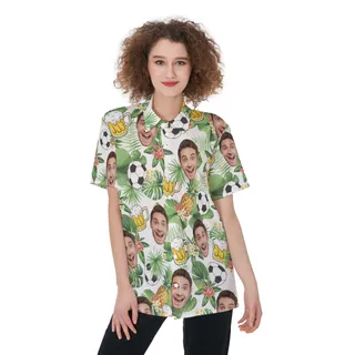 Tropical Soccer And Beer Custom Face Aloha Shirt For Women