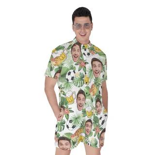 Funny Custom Face Beer And Soccer Hawaiian Romper For Men