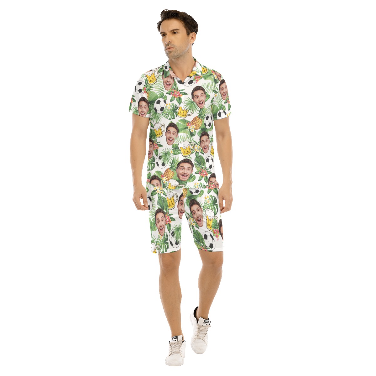 Set Custom Face Beer Soccer Hawaiian Shirt And Shorts For Men - variant image 1
