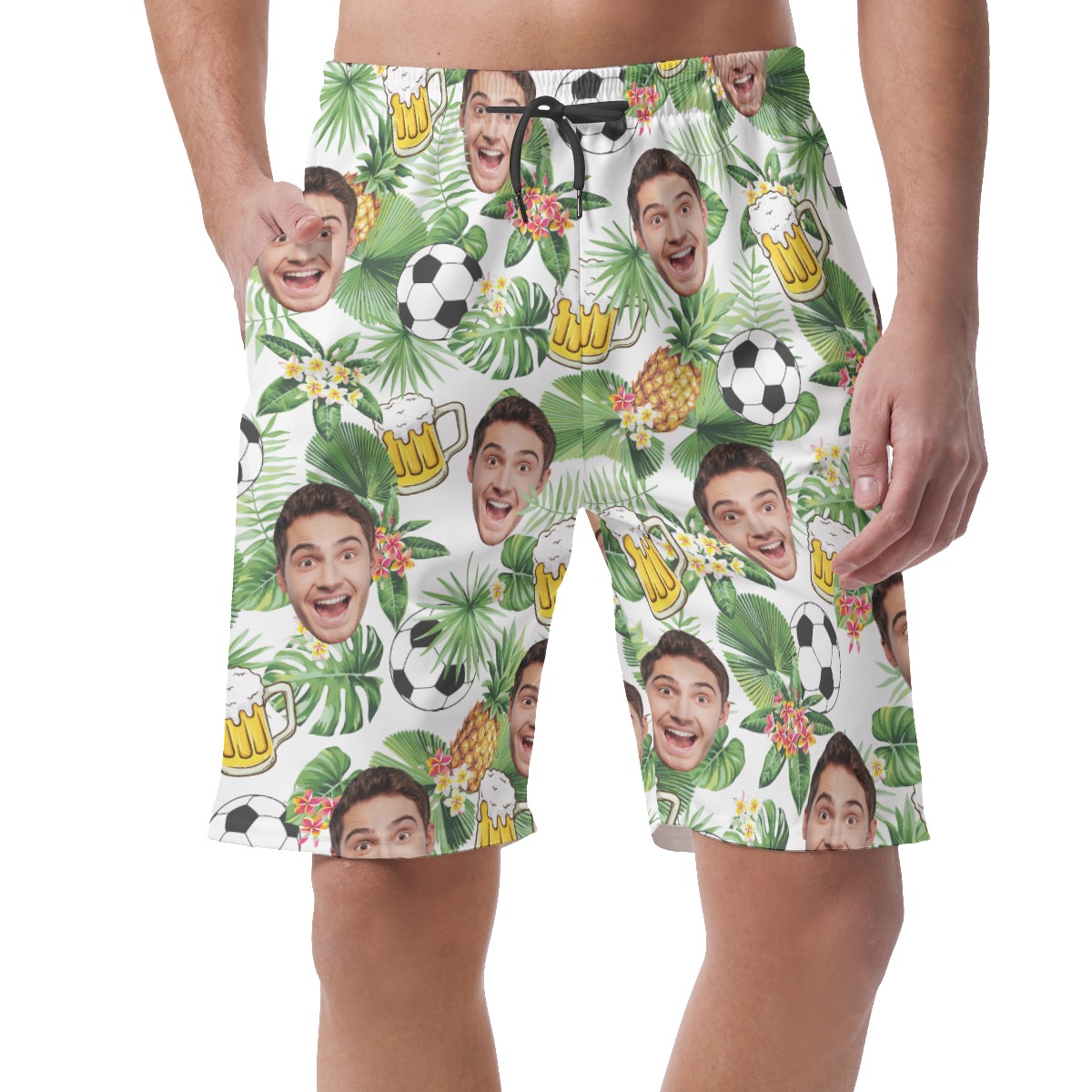 Tropical Football And Beer Custom Face Hawaiian Beach Shorts For Men - variant image 1