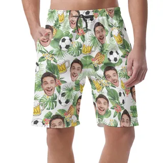 Tropical Football And Beer Custom Face Hawaiian Beach Shorts For Men