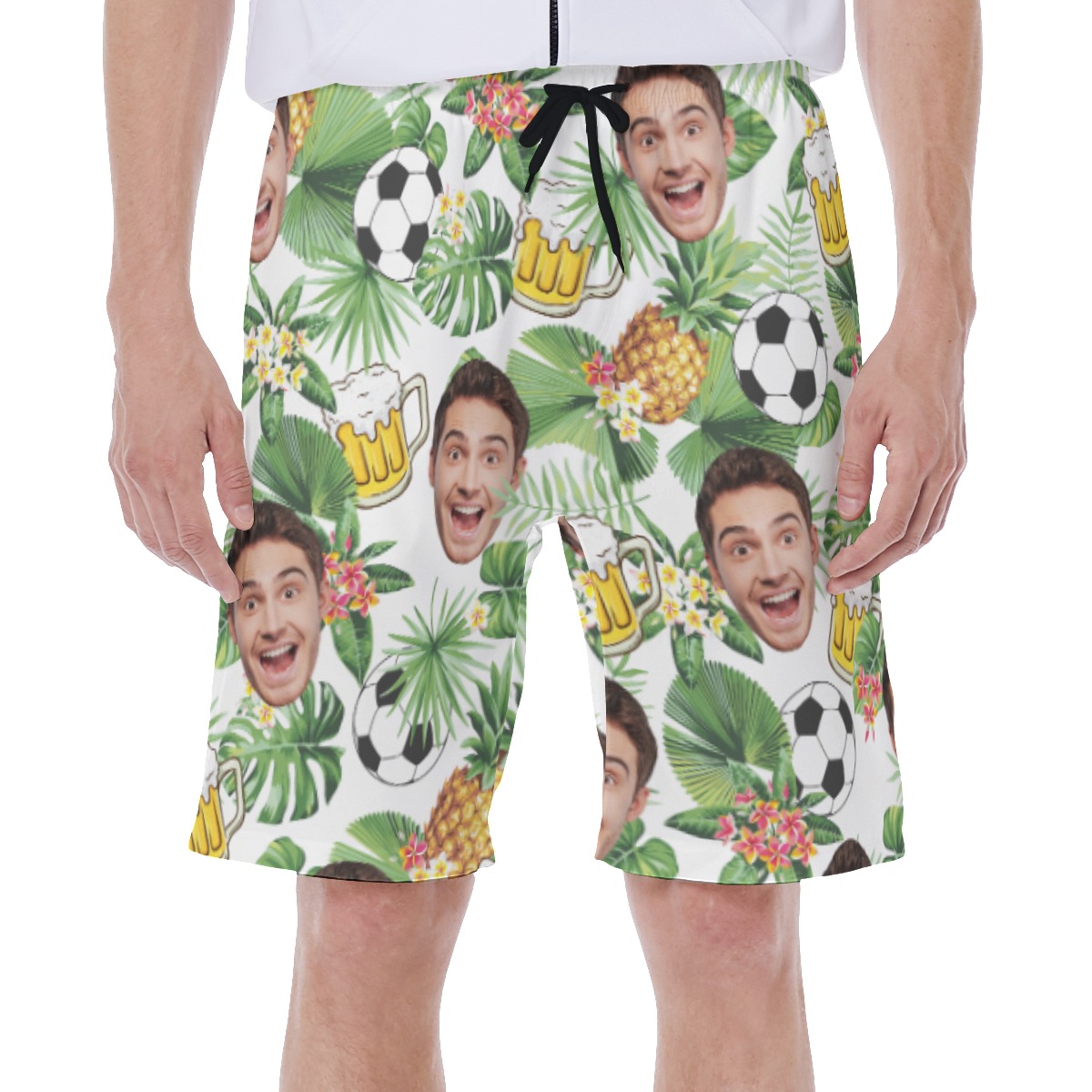 Funny Custom Face Beer And Soccer Hawaiian Swim Trunks For Men - variant image 1