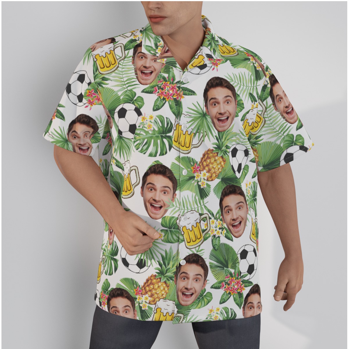 Soccer And Beer Custom Face Hawaiian Shirt - variant image 1