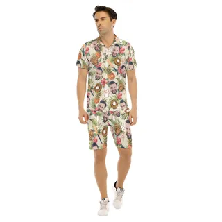 Set Custom Face Baseball Tropical Hawaiian Shirt And Shorts For Men